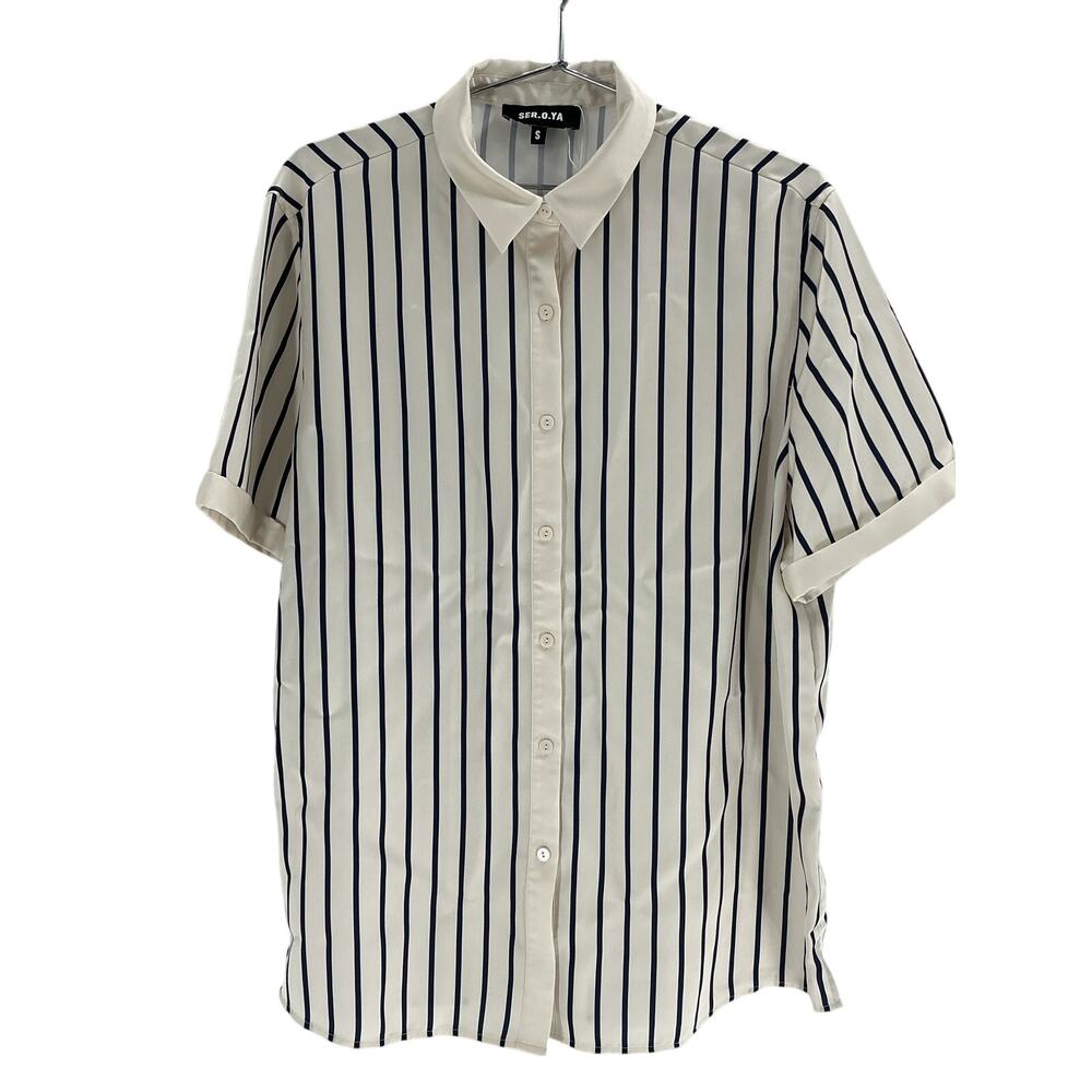 Ser.O.Ya Striped Navy Ivory Davey Blouse Size S - Picture 2 of 4